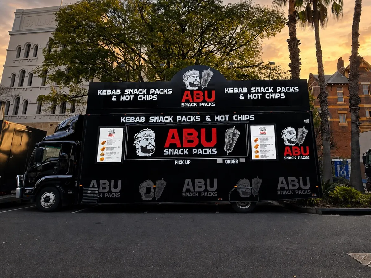 Abu Snack Packs food truck on location at sunset Sydney