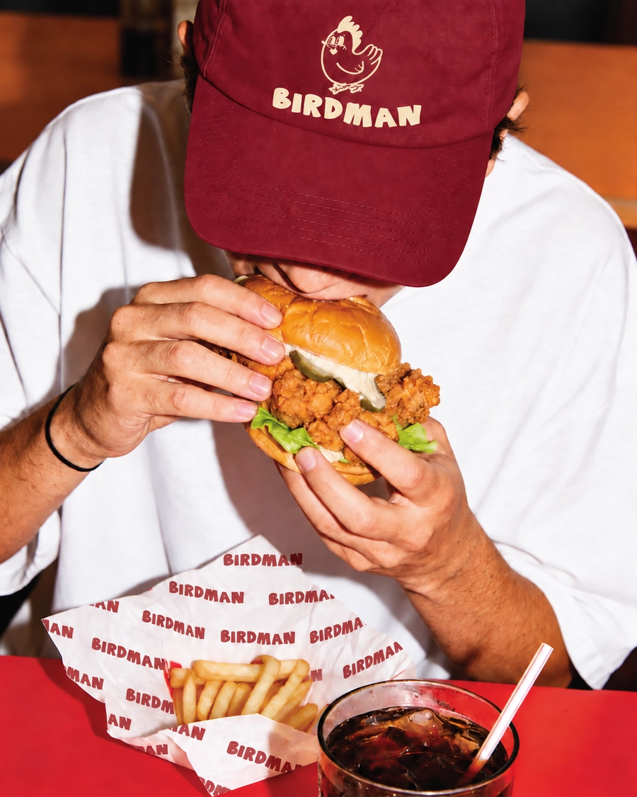 Birdman fried chicken burger with fries and a drink, Birdman KFC food truck Sydney